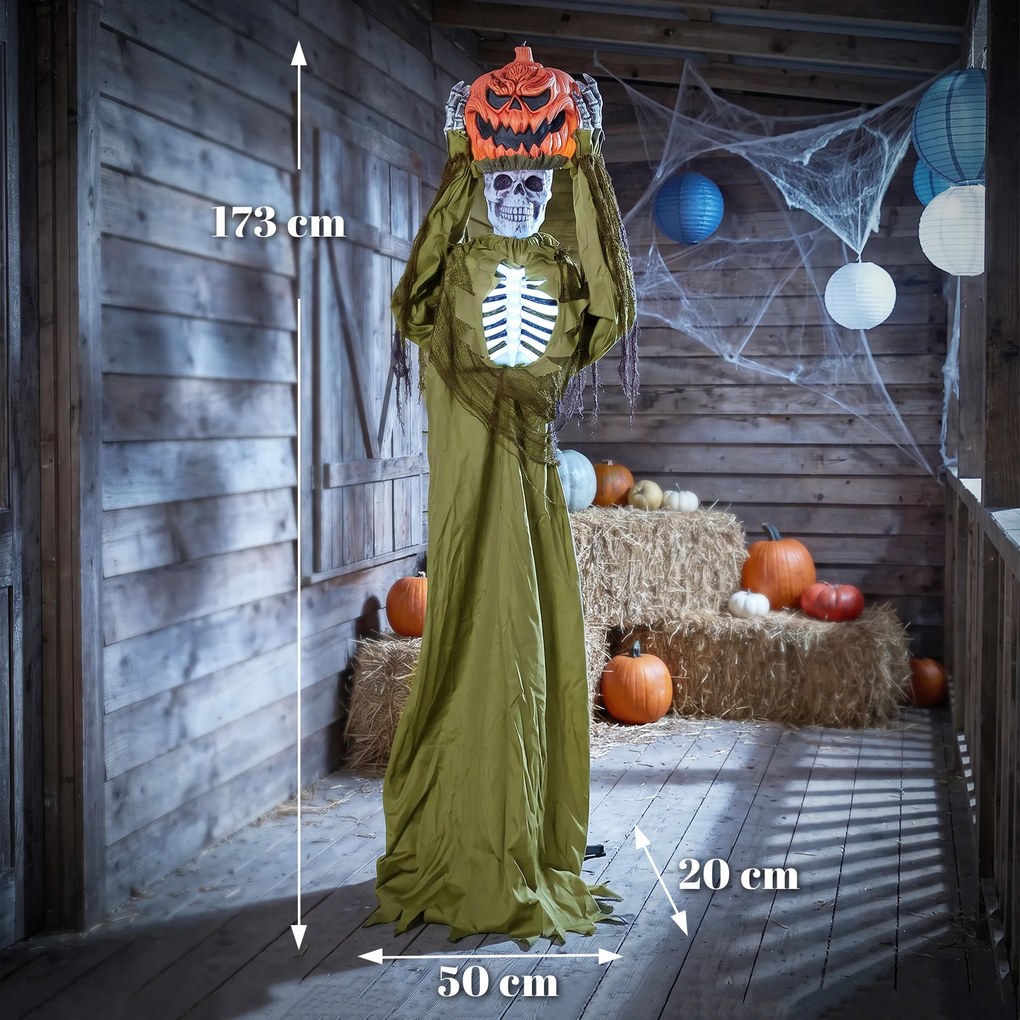 HOMCOM Animowany wyskakujący dyniowy szkielet, 173 cm, przerażająca dekoracja Halloween z oświetleniem oraz aktywacją dźwiękową i dotykową | Aosom PL