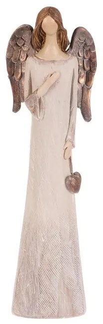 Anioł z polieresinu z sercem, 20 cm, beżowo-brązowy