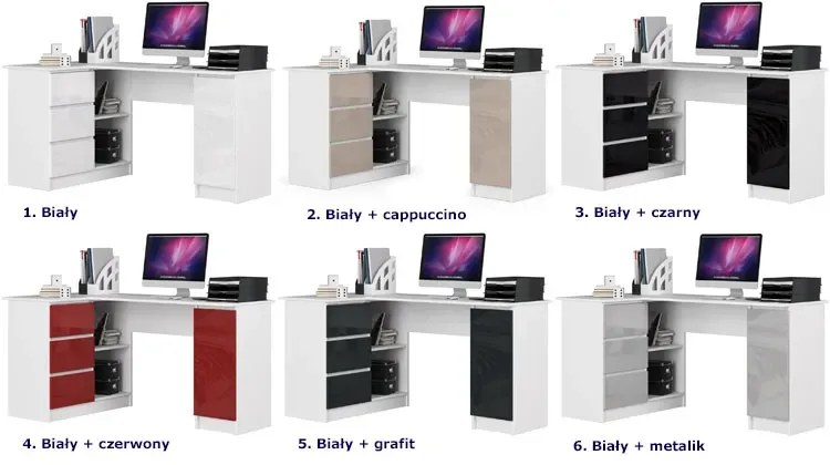 Białe duże biurko biurowe lewostronne - Volume 5X