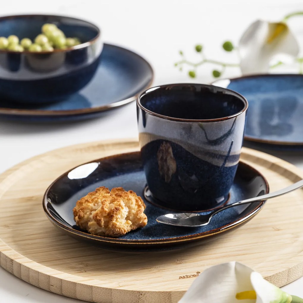 Altom Ceramiczny kubek z spodkiem Reactive Navy Blue 310 ml