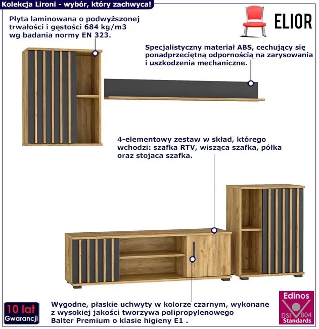 Nowoczesny zestaw mebli do salonu z lamelami Tereza 3X