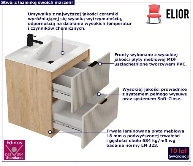 Umywalka ceramiczna z szafką wiszącą kaszmirowy + orzech G3-H39