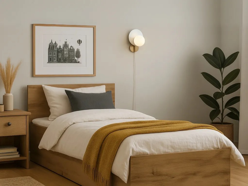 Łóżko SOFIA 90 x 200 cm, dąb artisan Stelaż: Ze stelażem listwowym rolowanym, Materac: Materac Somnia 18 cm