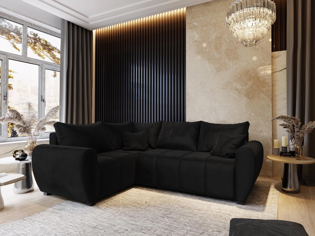 Masseno Narożnik MADISON z funkcją spania i pojemnikiem na pościel Narozniki L, Rozkładana sofa - Czarny, KRONOS 07