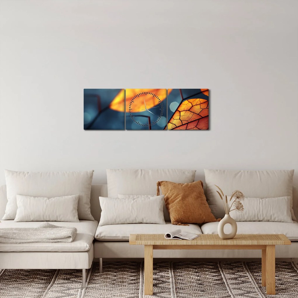 Obraz - Tekstura liści (z zegarem) (90x30 cm)