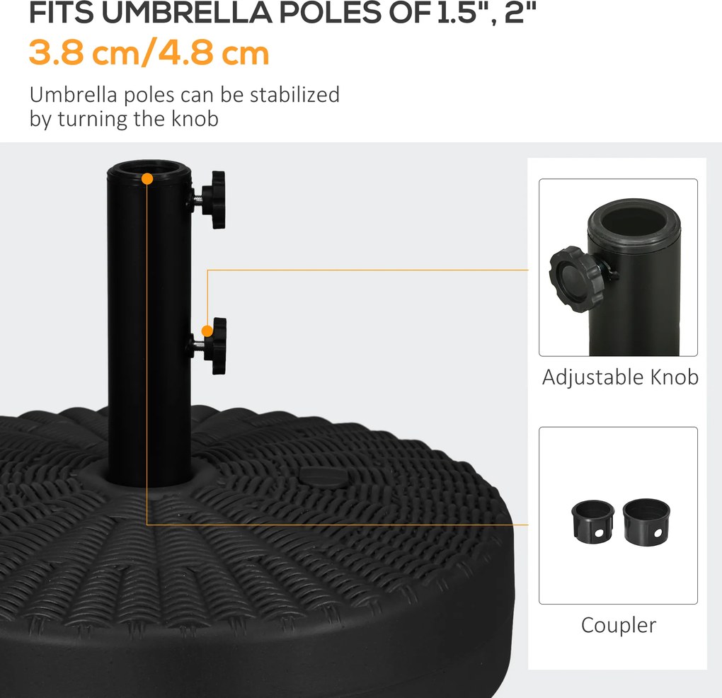 Outsunny Stojak na parasol Uchwyt na parasol, odporny na warunki atmosferyczne, napełniany, Ø51x 36W cm, Czarny