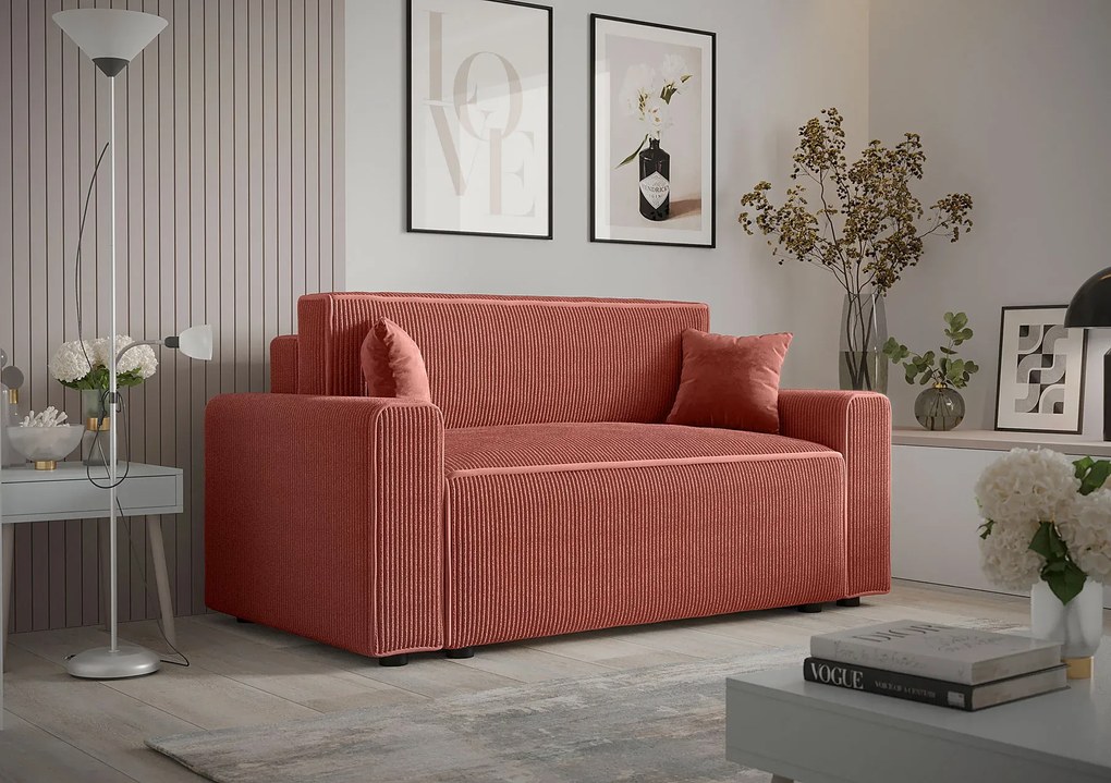 Łososiowa rozkładana sofa z pojemnikiem N0-S87