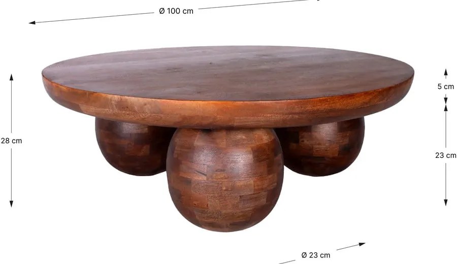 Brązowy okrągły stolik z litego drewna mango ø 100 cm Ailen – MOME