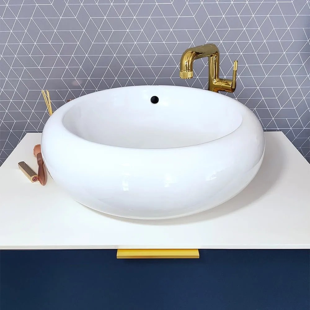 Umywalka ceramiczna nablatowa okrągła biała bez otworu na baterię 50 cm PLAKO