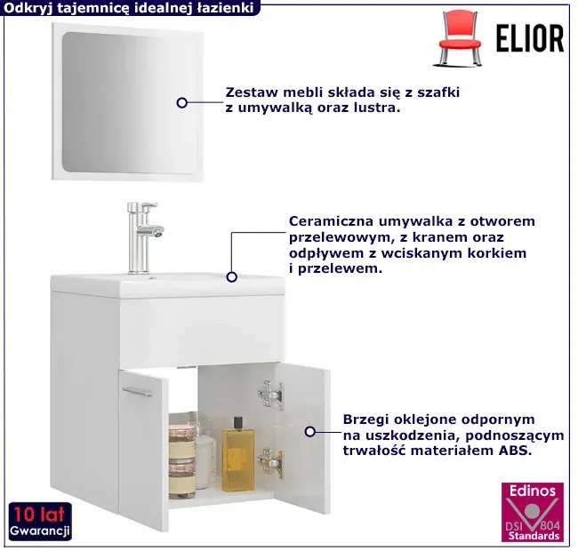 Biały zestaw mebli łazienkowych z umywalką połysk - Fogrux 4X