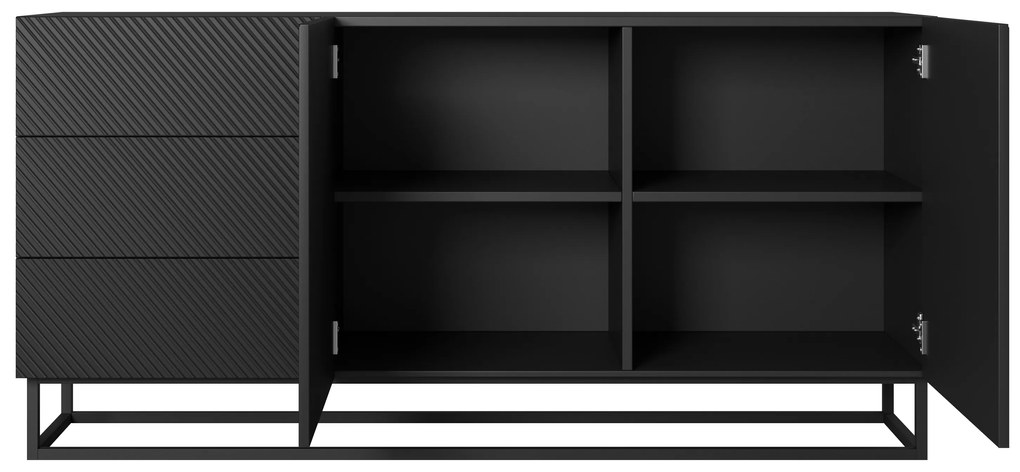 Komoda Asha 167 cm dwudrzwiowa z szufladami - czarny mat / czarny stelaż