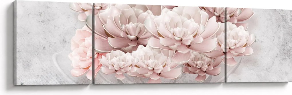Obraz - Różowe kwiaty na ścianie (170x50 cm)