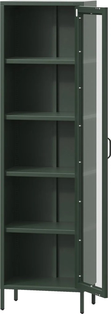 Wąska metalowa witryna słupek Modern Luigi butelkowa zieleń