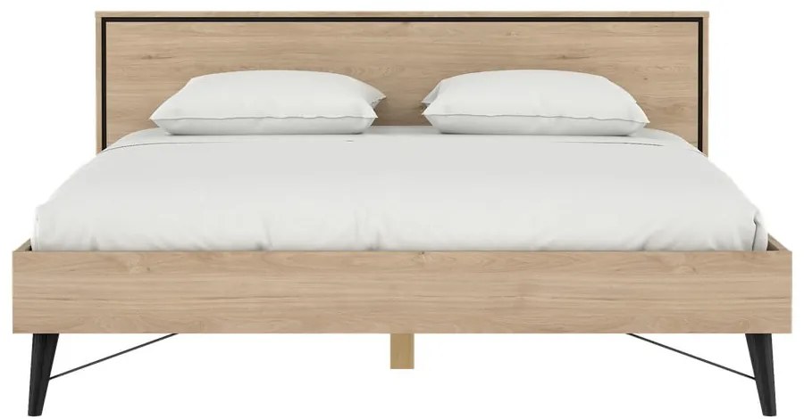 Łóżko dwuosobowe w dekorze dębu ze stelażem 180x200 cm w naturalnym kolorze Ry – Tvilum