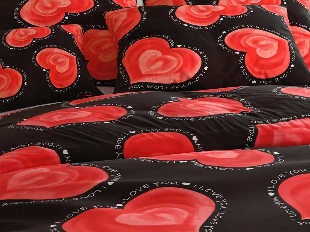 PrzytulneMieszkanie.pl PrzytulneMieszkanie.pl Pościel z polibawełny na 2 łóżka VALENTINE, czarna Rozmiar pościeli: 2 szt 70 x 90 cm | 2 szt 140 x 200 cm