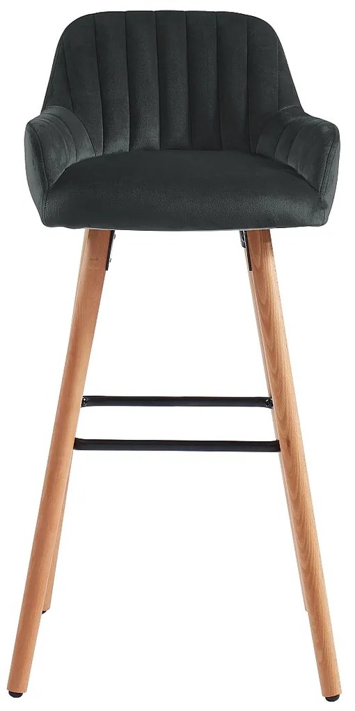 Zestaw 2 stołków barowych ELEANA - Welur i metal efekt drewna - Kolor czarny