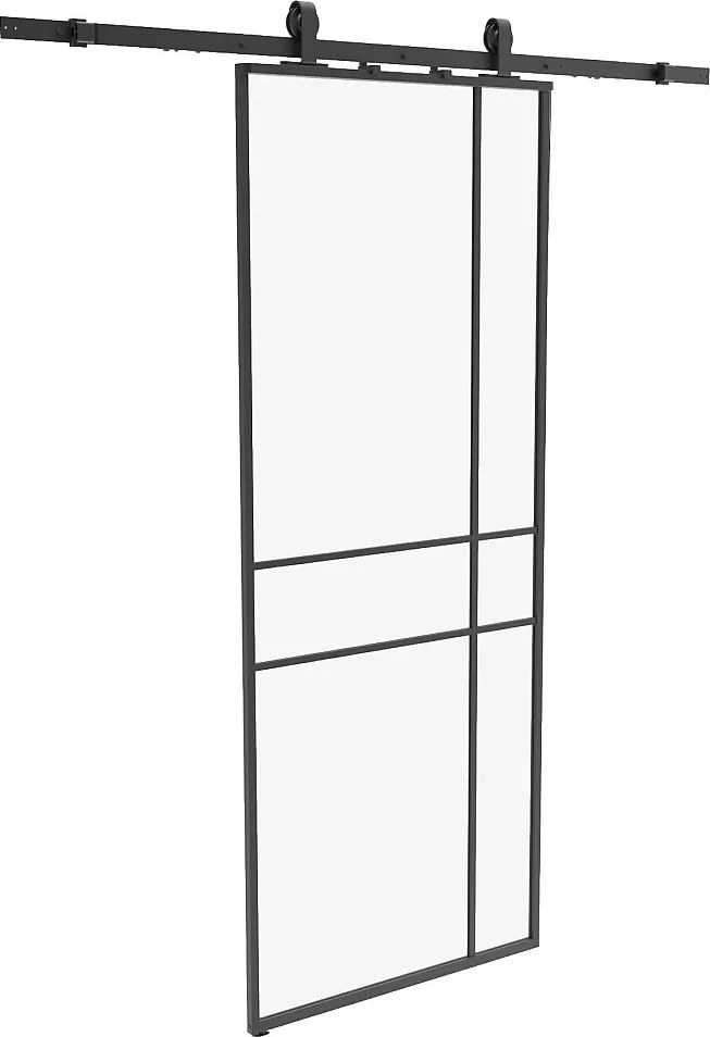 Drzwi przesuwne z systemem naściennym i asymetrycznym designem - aluminium i szkło hartowane - W204 x S83 cm - Czarne - SANIVA