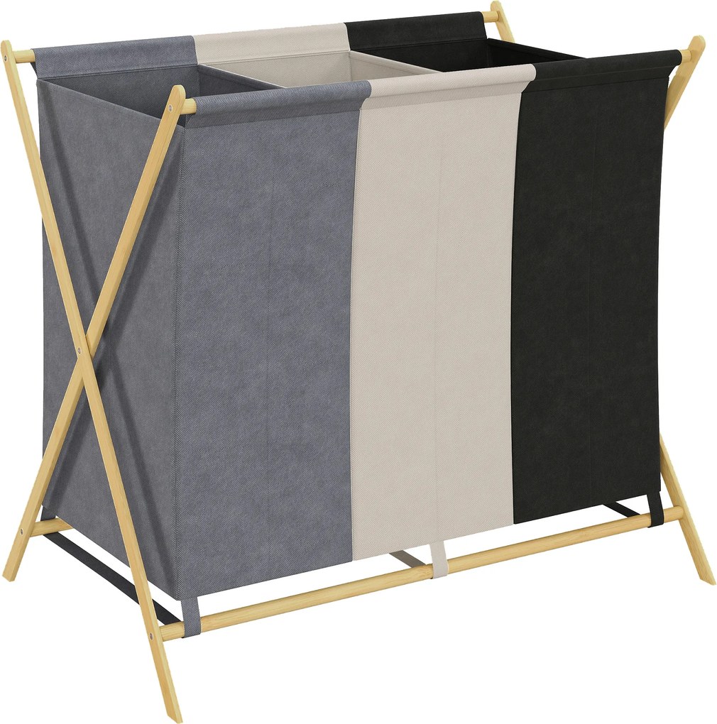 HOMCOM Kosz na pranie z 3 przegrodami 129L Składany Organizer do Pralni Sypialni Wielokolorowy | Aosom PL