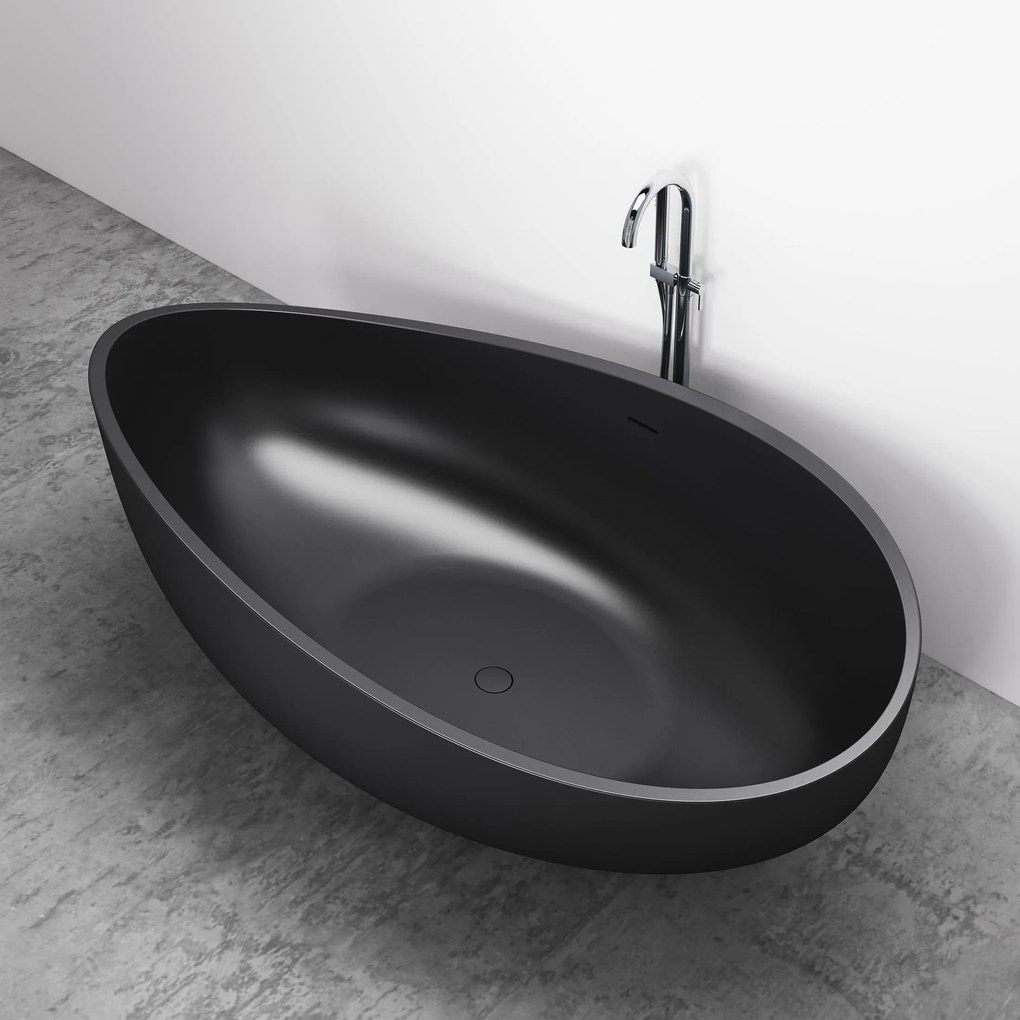 Wanna wolnostojąca WAVE konglomerat Solid SurfaceCzarny mat - 180 x 110 x 62 cm