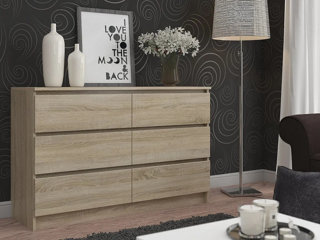 Komoda AKORD K140 Dąb Sonoma 138 cm 6 szuflad kolor Dąb Sonoma mat 138x40x77 cm