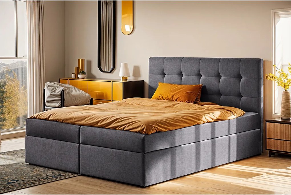 Łóżko kontynentalne z materacem i pojemnikiem LUDANO, tkanina Noel, Ciemnoszary, 120x200 cm, H3-Bonell