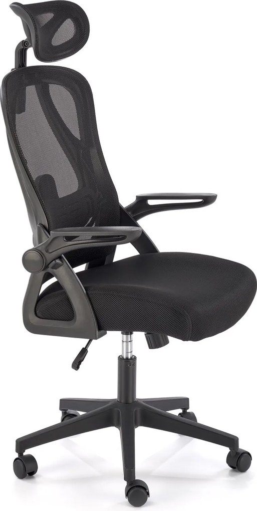 Fotel biurowy z oparciem i zagłówkiem z siatki Negro Halmar