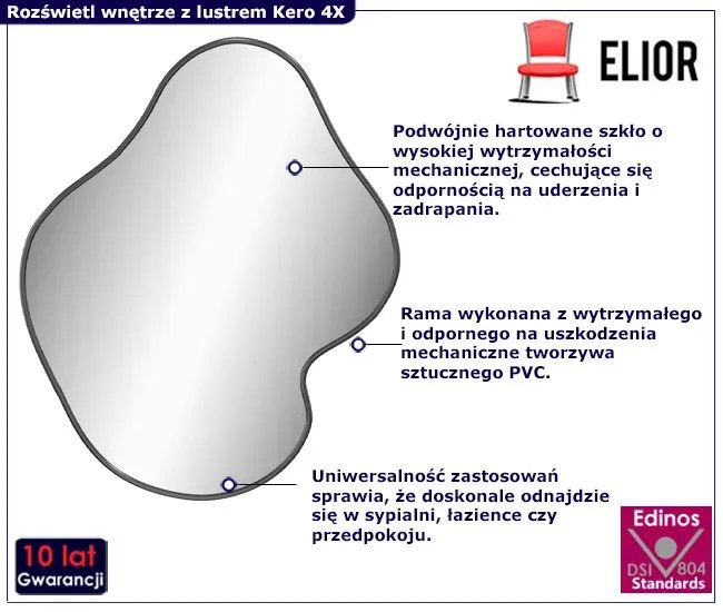 Czarne asymetryczne lustro nowoczesne 60x50 cm - Kero 4X