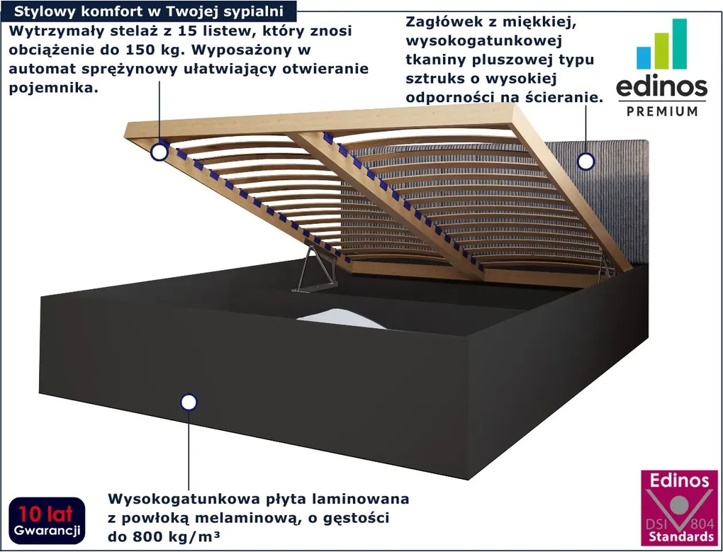 Czarne łóżko pojedyncze z materacem i zagłówkiem 90x200 T1-W26