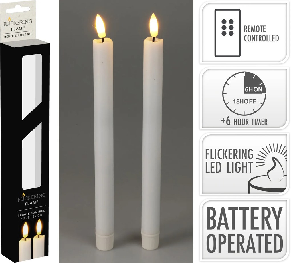 Woskowane świece stołowe z LED, 25 cm