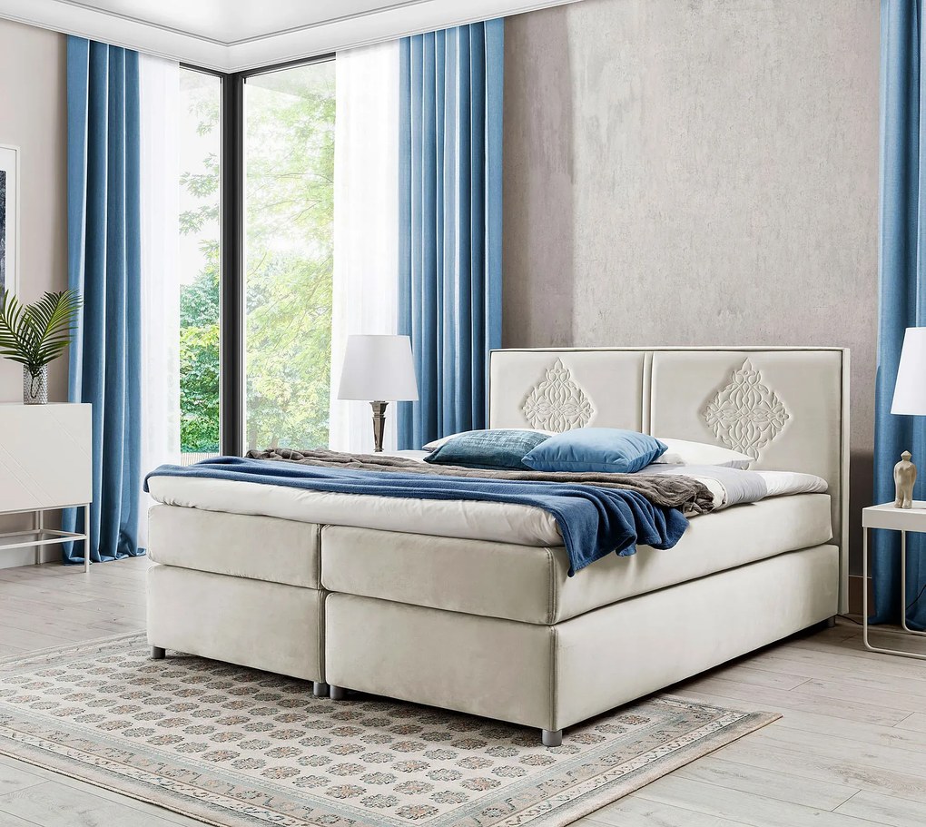 Beżowe tapicerowane łóżko kontynentalne 5 rozmiarów F1-N73