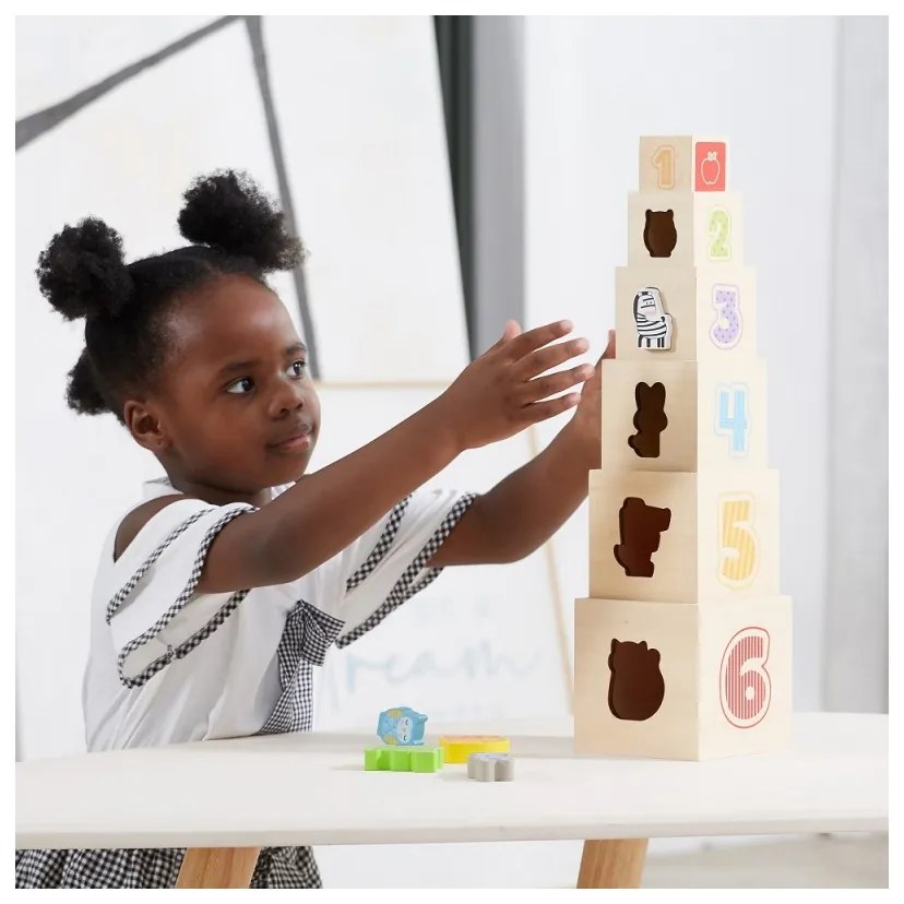 Viga drewniana piramidka układanka klocki sorter montessori