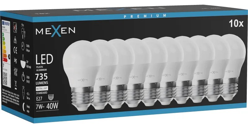Mexen Nova 10x żarówka LED E27, G45, 7W, Neutralna - 4000K, 735 lm - L101-E27-0740-01x10