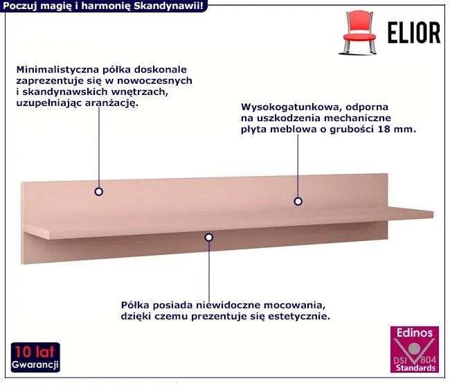 Różowa nowoczesna półka wisząca - Geza 12X