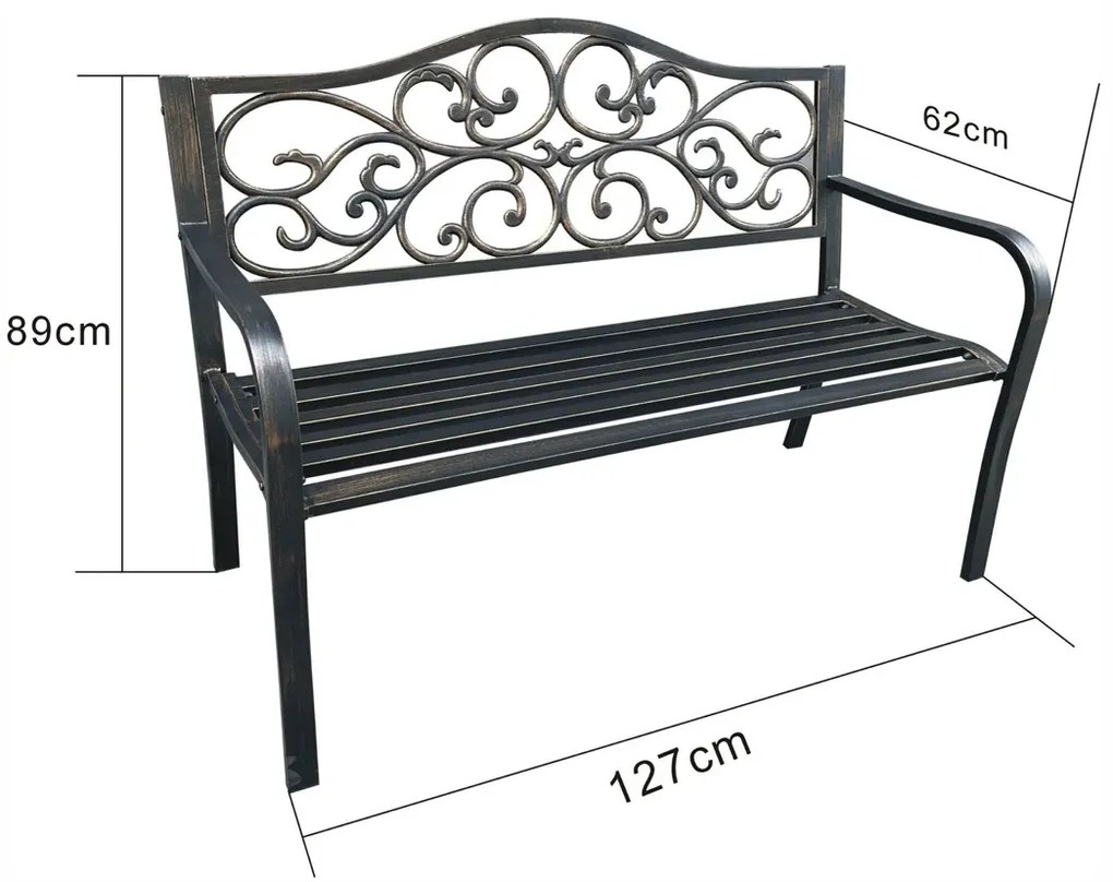 Brązowa ławka z oparciem i podłokietnikami D8-L25