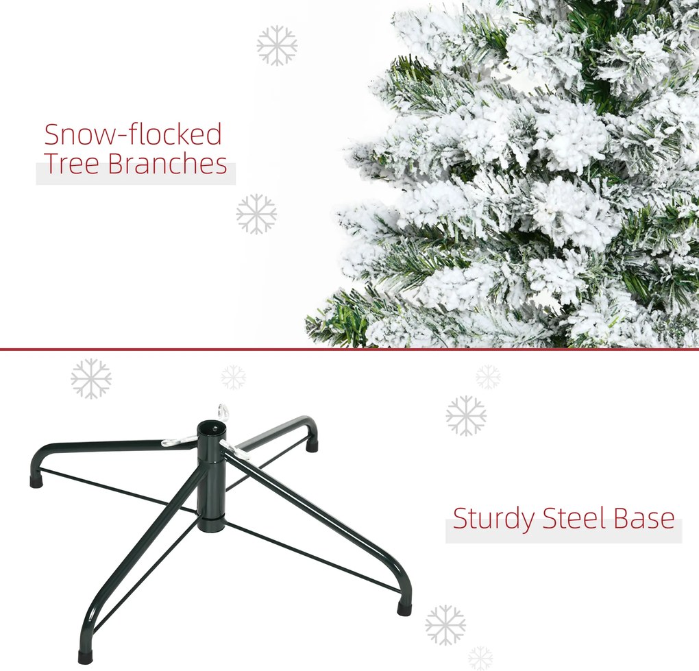 HOMCOM Sztuczna Choinka z Efektem Śniegu, Trudnopalna, Konstrukcja na Zawiasach, Zielony/Biały | Aosom PL