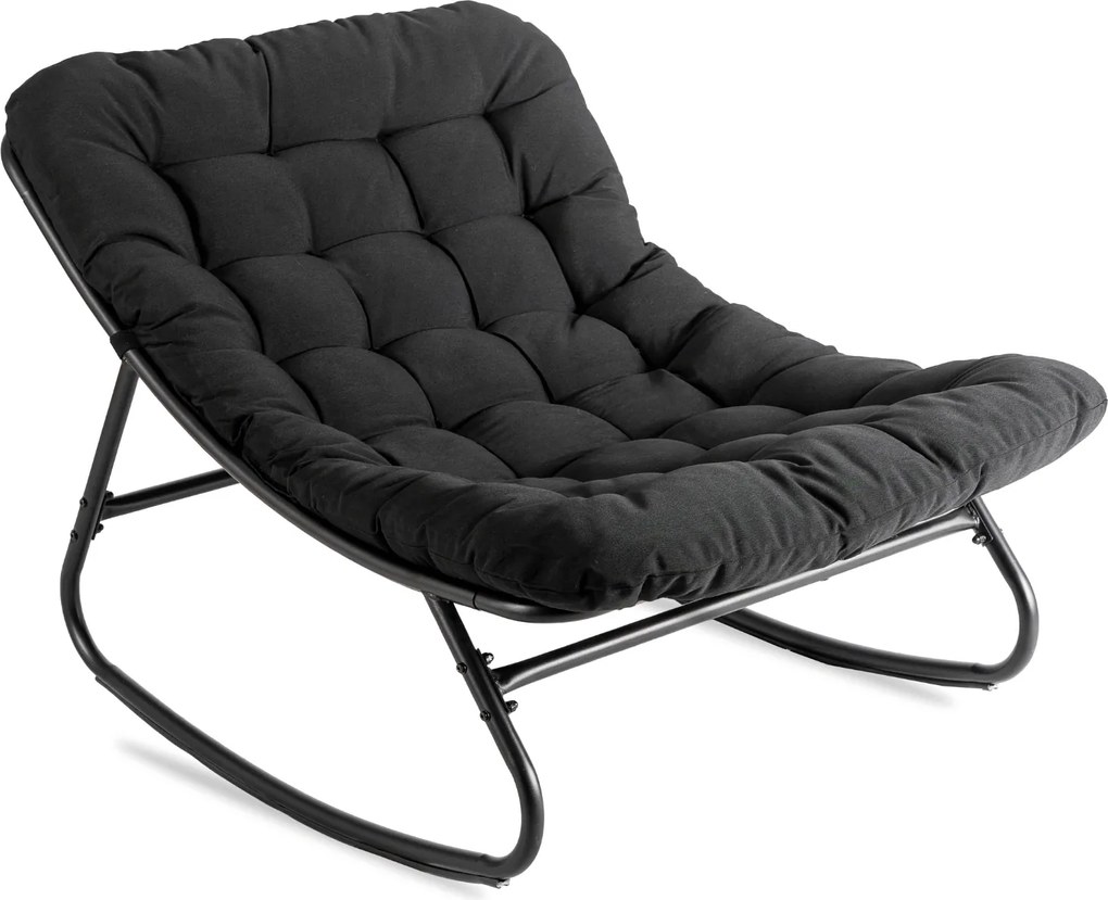 Bujany fotel na taras Aurora - bujak ogrodowy z pikowaną poduchą, czarny