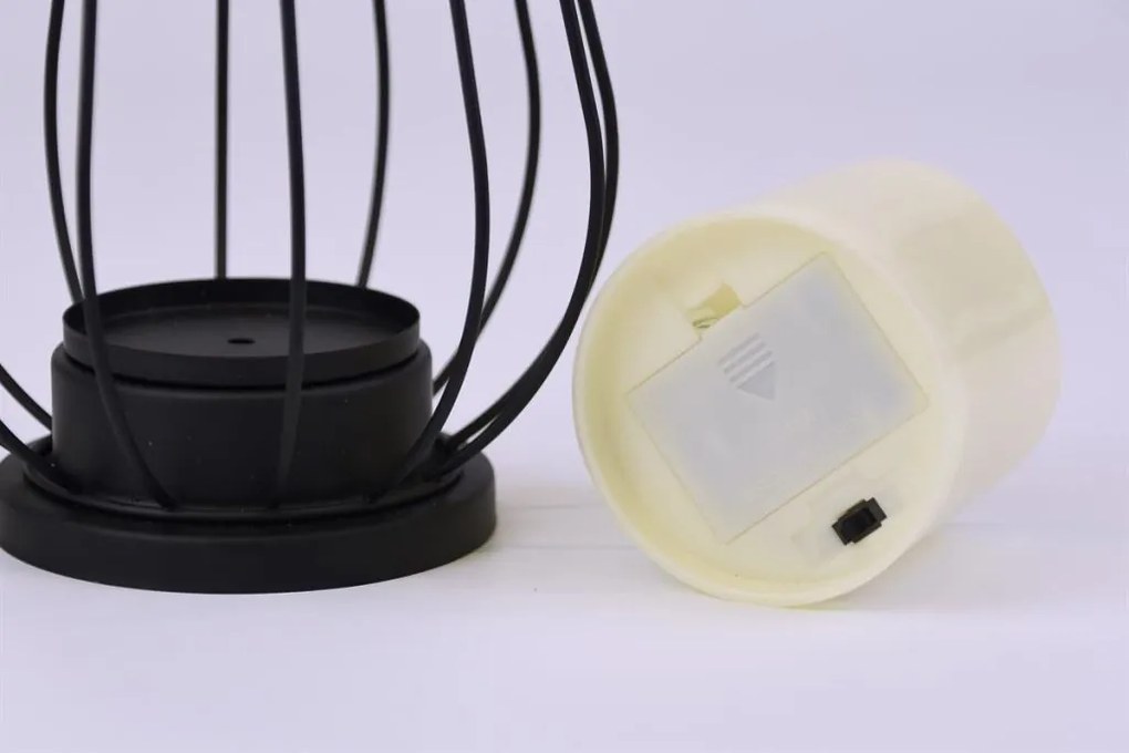 Świecznik metalowy, świeca LED, ciepła biała, czarny / biały