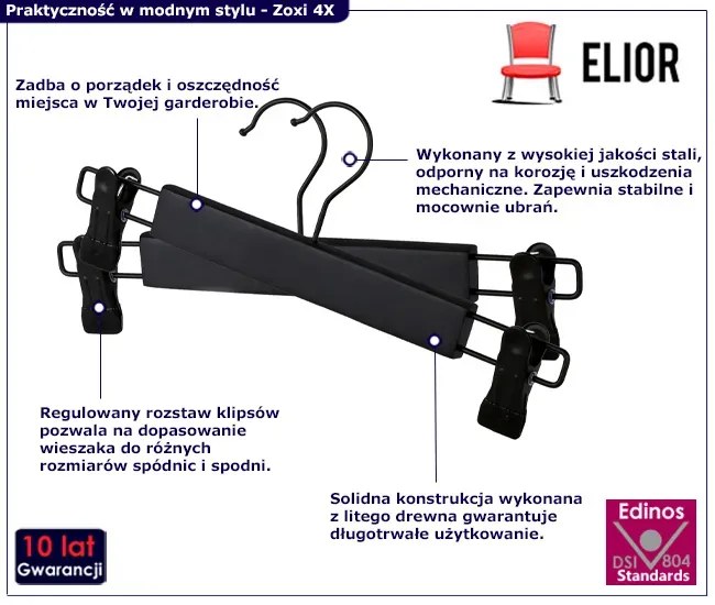 Nowoczesny czarny komplet eleganckich wieszaków 2szt. G1-C38