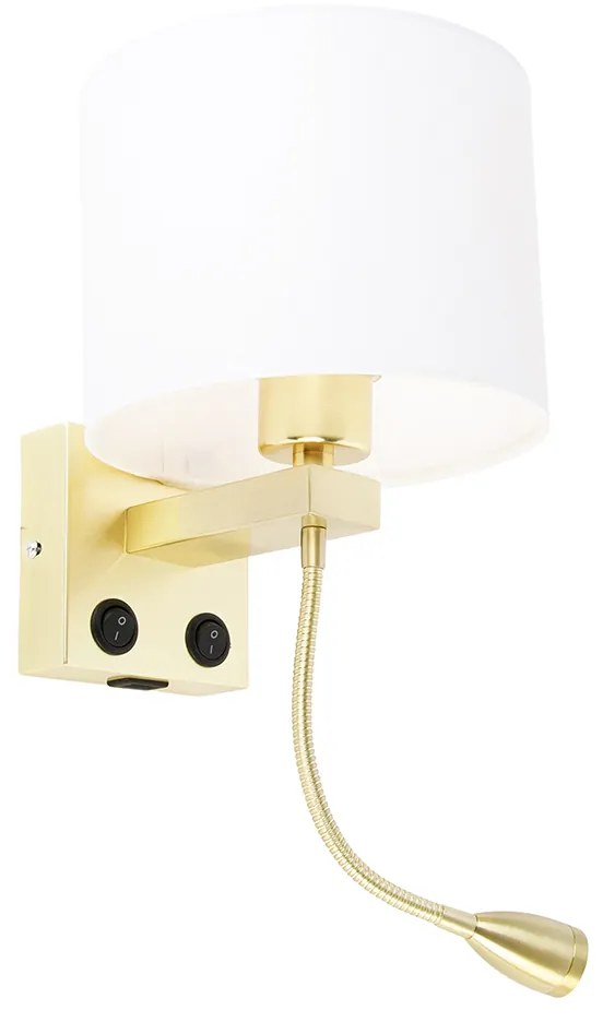 Złota lampa ścienna z USB i białym kloszem 18 cm - Brescia Combi Nowoczesny Oswietlenie wewnetrzne