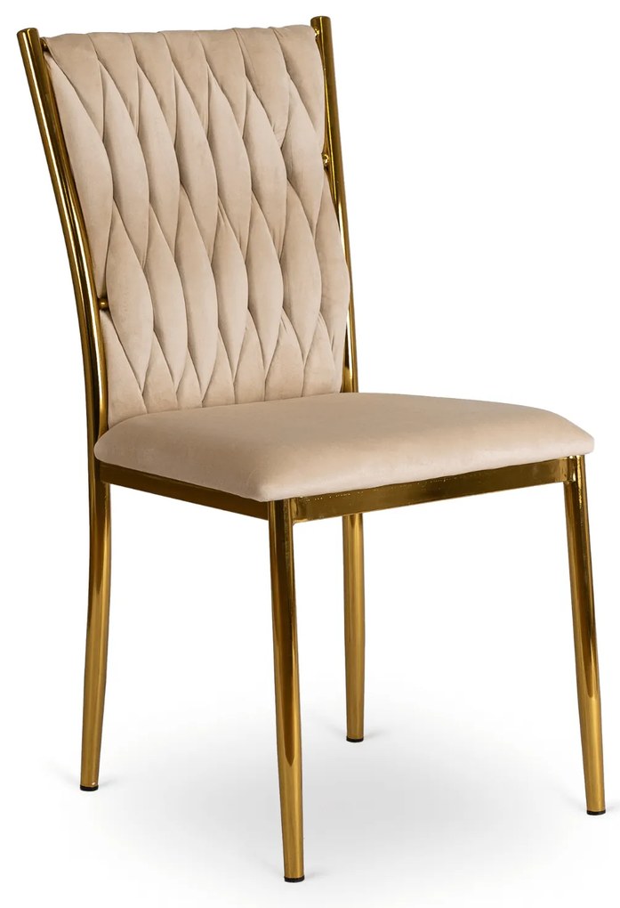 Krzesło Tapicerowane Plecione do Salonu DAN Kremowe Welurowe Nowoczesne Glamour