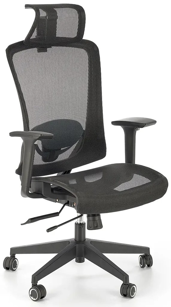 Czarny ergonomiczny obrotowy wentylowany fotel biurowy - Mizo