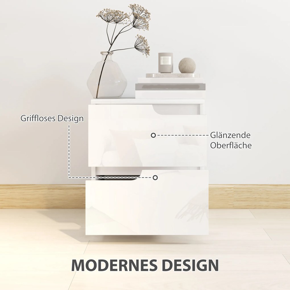 HOMCOM szafka nocna, stolik boczny ze szufladami, płyta wiórowa, stylowy, biały