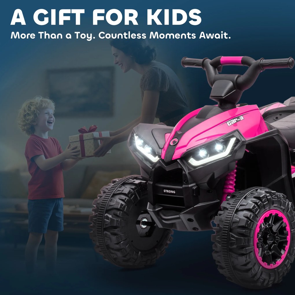 HOMCOM Elektryczny Quad dla Dzieci, 3-6 km/h, Światła/Muzyka, dla 3-5 Latków, do 25kg, Różowy/Czarny