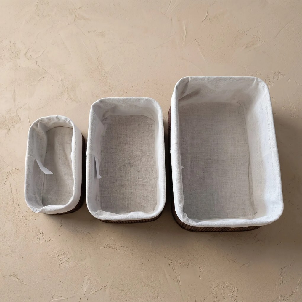 Zestaw 3 koszyków bambusowych z wkładem materiałowym, 30 x 20 x 13 cm