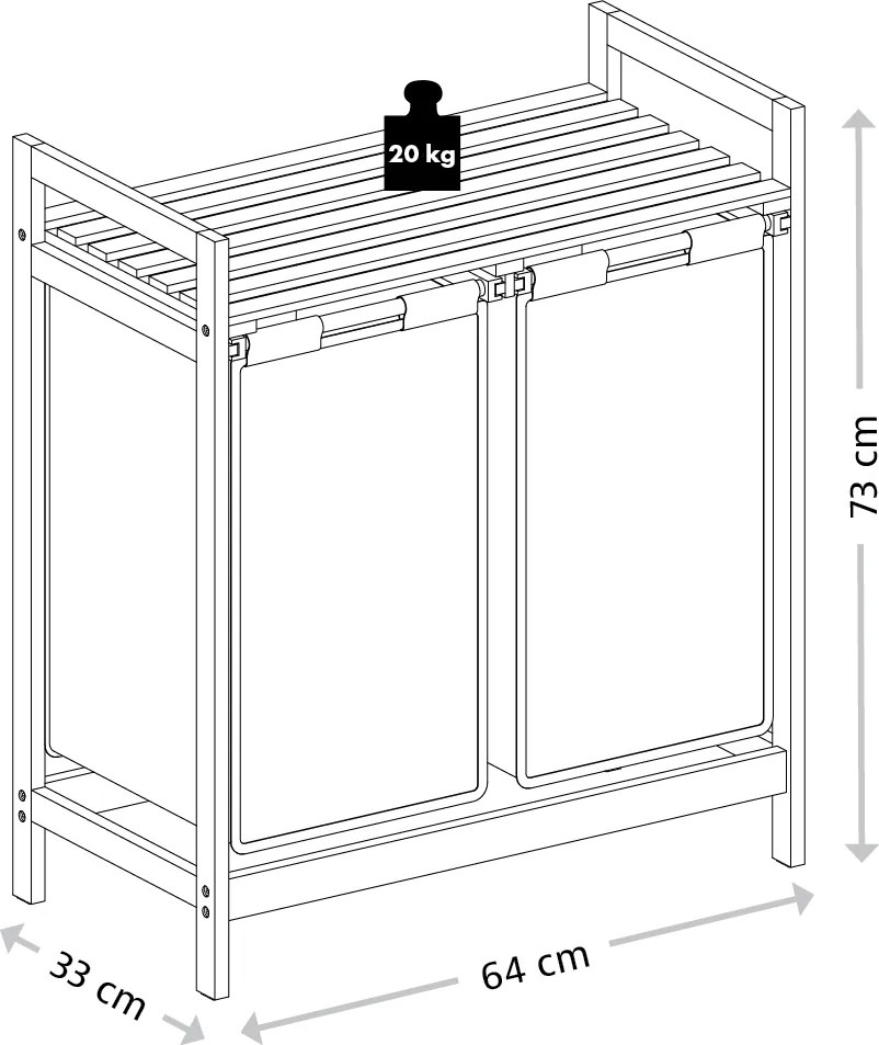 Bambusowy kosz na pranie, dwukomorowy, 64 x 73 cm
