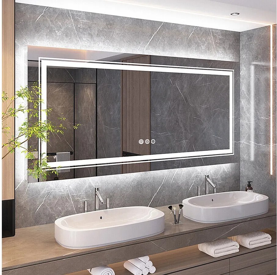 Lustro łazienkowe LED 120x80cm prostokątne lustro ścienne światło przeciwmgielne 120x80cm