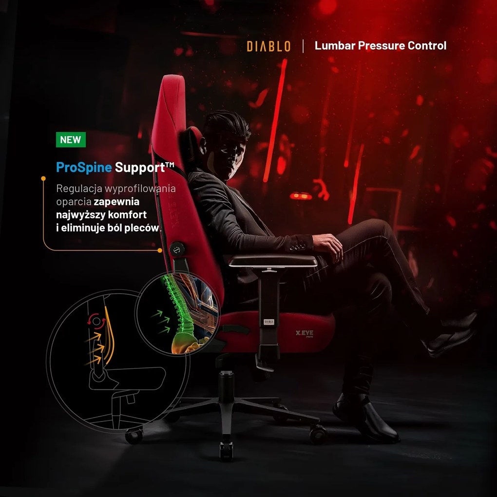 Fotel gamingowy materiałowy Diablo X-Eye Prime Normal Size, Bloody Mary