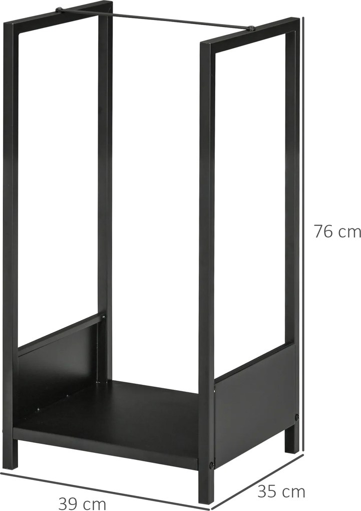 Outsunny Regał na drewno opałowe, do 50 kg, malowane proszkowo, do użytku wewnętrznego i zewnętrznego, czarny, 39 x 35 x 76 cm