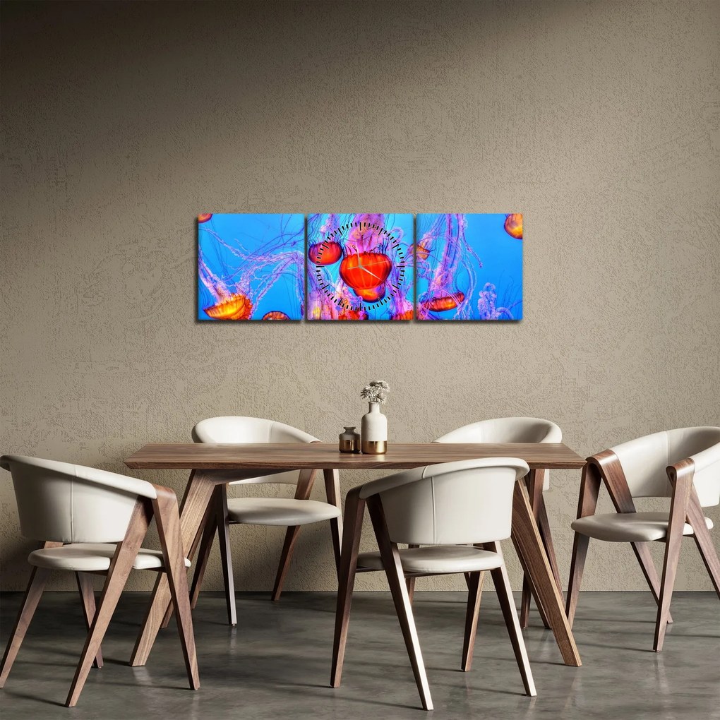 Obraz meduz w morzu (z zegarem) (90x30 cm)