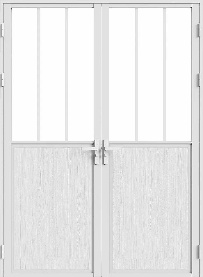 Dwuskrzydłowe drzwi wahadłowe z aluminium i szkła hartowanego w stylu industrialnym - 2 x wys. 204 x szer. 83 cm - Białe - ERMELO